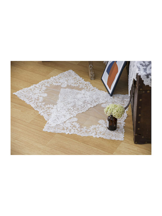 Pls-tb0316 Weißes Handgefertigtes Stickerei-Tüll 85×85 Liolios Home