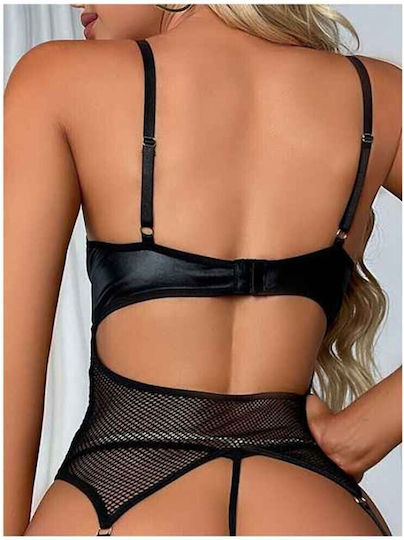 8615-02 Set Sexy Lingerie Body Tanga Lucios Negru