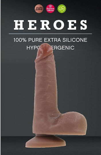 Heroes Realistic Dildo with Scrotum & Suction Cup Brown 17cm