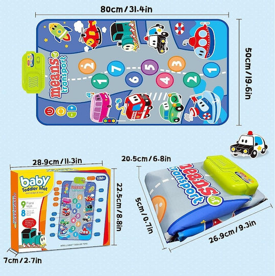 Covoraș Muzical pentru Copii 18 Luni+ Transport 17 Melodii Sunet Taste Numerice 80x50cm Multicolor