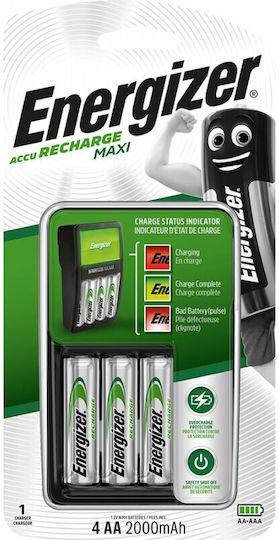Energizer ACCU Recharge Maxi Φορτιστής 4 Μπαταριών Ni-MH Μεγέθους AA/AAA Σετ με 4x AA 2000mAh