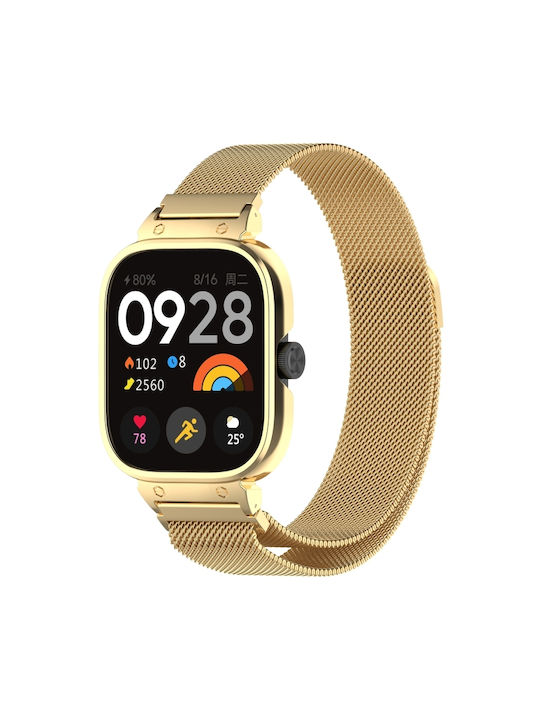Redmi Watch 5 Xiaomi Redmi Watch 4 Tragbare Hülle Metallischer Rahmen Eingebettete Uhrenhülle Milan Magnetisches Stahl Mesh Armband Gold