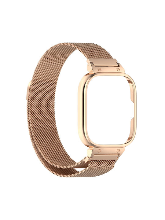Redmi Watch 5 Xiaomi Redmi Watch 4 Wearable Case Metallic Frame Built-in Watch Case Milan Magnetic Steel Mesh Band Rose Gold