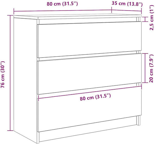Συρταριέρα Κρεβατοκάμαρας Ξύλινη Καφέ 80x35x80εκ.