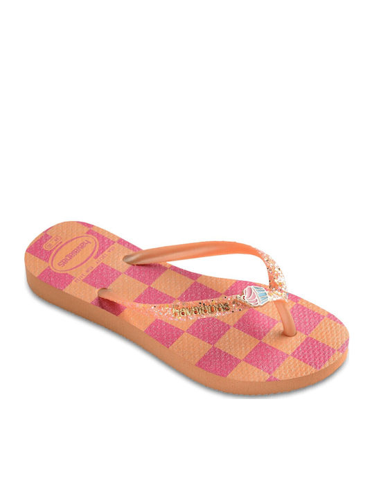 Kinder Flip Flops Orange Slim Glitter Trendy