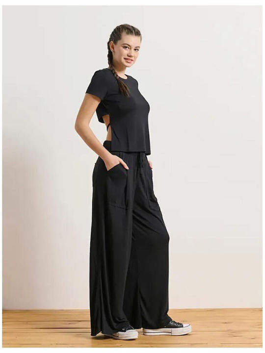 High Waist Sweatpants Flared Black