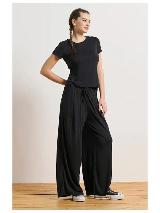 High Waist Sweatpants Flared Black
