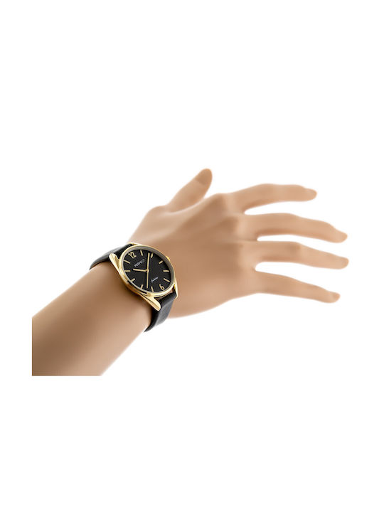 Perfect Γυναικείο Ρολόι 32mm Μπαταρίας με Μαύρο Δερμάτινο Λουράκι