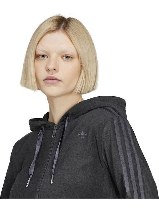 Kurzgeschnitten Damen Sweatshirtjacke Kapuzen Carbon