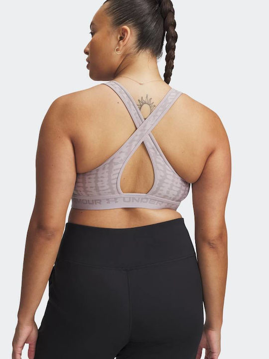 Crossback Mid Print Women's Sports Bra without Padding Pink/Grey