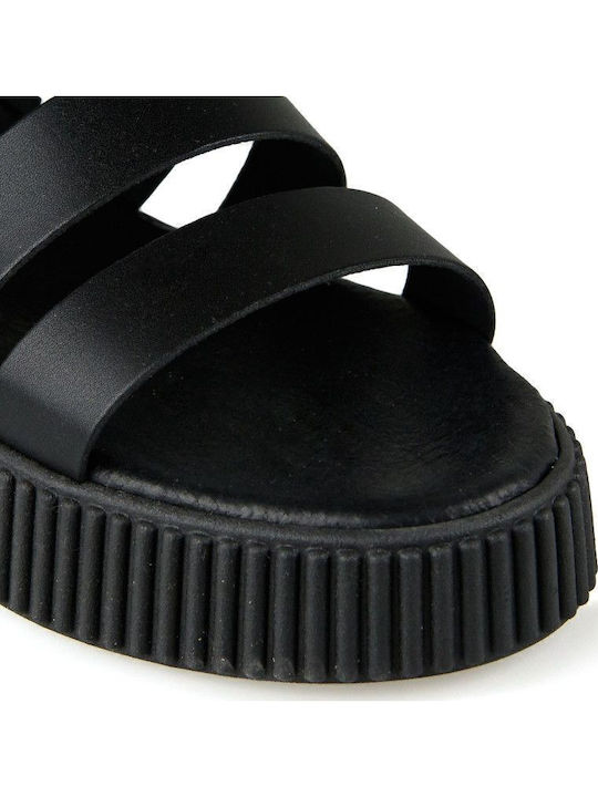 Δερμάτινα Γυναικεία Σανδάλια Flatforms Μαύρα