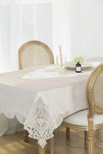 Liolios Home Τραπεζομάντηλο Μεταξωτό με Κέντημα Σετ 3τμχ Lt Coffee