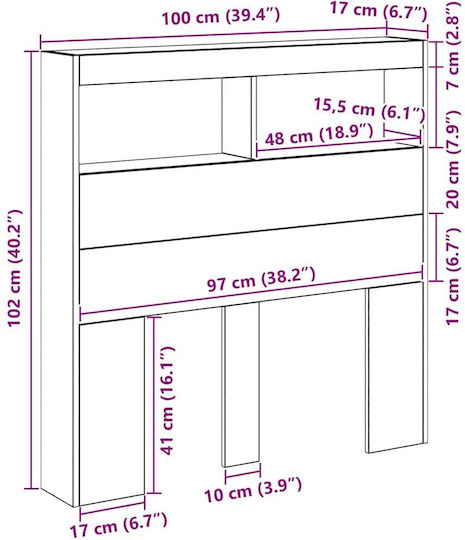 vidaXL Hölzernes Kopfstütze für Bett Schwarz Eiche 100x102cm