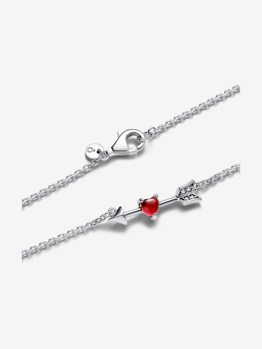 Pandora Κολιέ με σχέδιο Καρδιά από Ασήμι με Ζιργκόν Κόκκινο