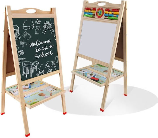 Set de 2 table de desen magice din lemn 2 fete abac ceas copii 3 ani + înălțime 70 cm maro deschis