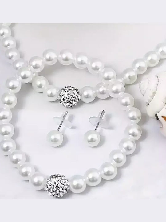 Set with Necklace , Earrings & Bracelet with Pearls