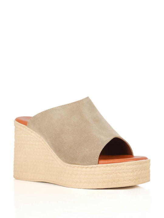 Beige Suede Platform Clogs