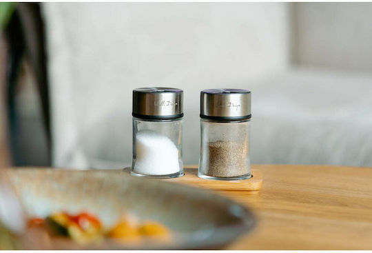 Vialli Design Salt and Pepper Set Glass with Stand 2pcs