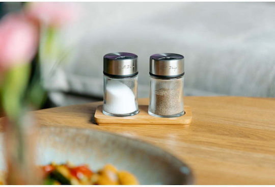 Vialli Design Salt and Pepper Set Glass with Stand 2pcs