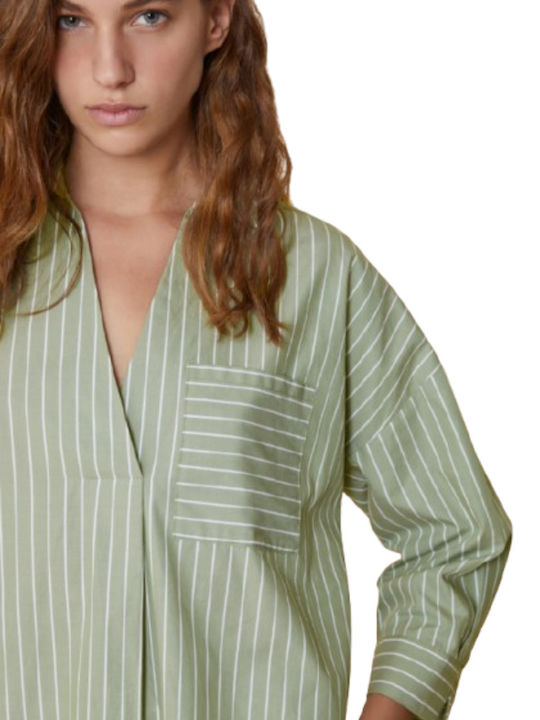 Langärmelig Damen Hemd Green-white