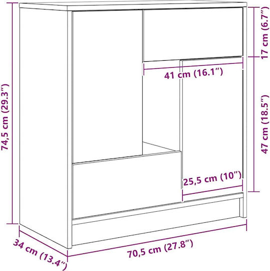 Μπουφές Ξύλινος με Συρτάρια Καφέ 70.5x34x74.5cm