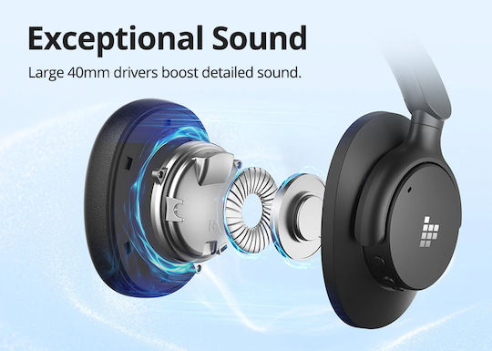 Tronsmart Sounfii Q20 Ασύρματα / Ενσύρματα Over Ear Ακουστικά με 60 ώρες Λειτουργίας Μαύρα