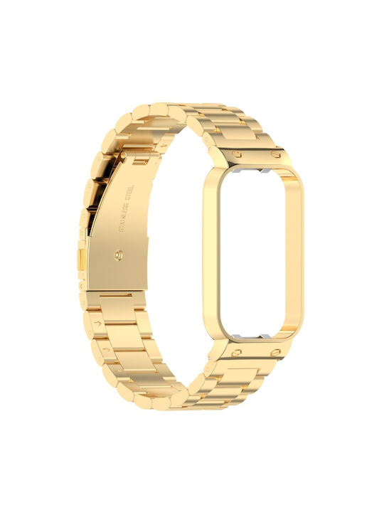 Xiaomi Smart Band 8 Active Three Bead Ανοξείδωτο Ατσάλι Ζώνη Ρολογιού + Μεταλλικό Πλαίσιο Ρολογιού Χρυσό
