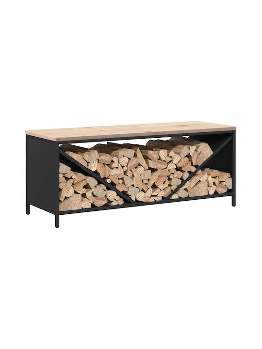 vidaXL Firewood Wooden Shelf Wood Storage 100.5x35.5x40cm Black
