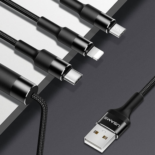 Usams Geflochten USB zu Blitzschlag / Typ-C,TC-TC Kabel 2A Schwarz 1.5m (US-SJ219)
