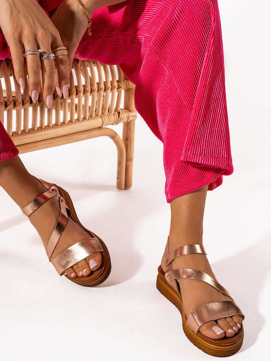 Bronze Diagonal Strap Sandals