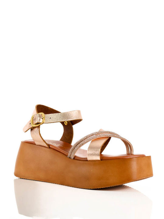 Bronze Flatforms with Decorative Rhinestone Straps