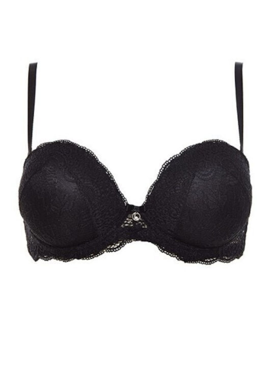 Pizzo Push Up Strapless Bra Underwire Black