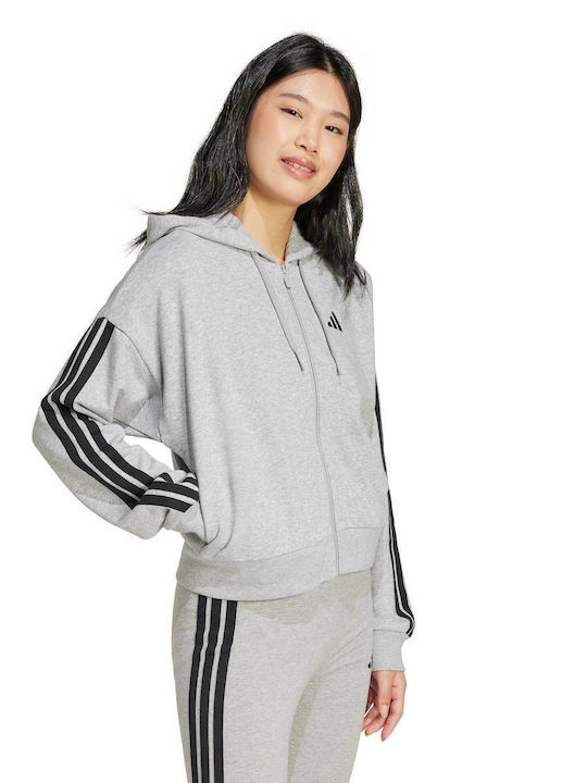 Essentials 3-Stripes French Terry Women's Sweatshirt Jacket Hooded Grey