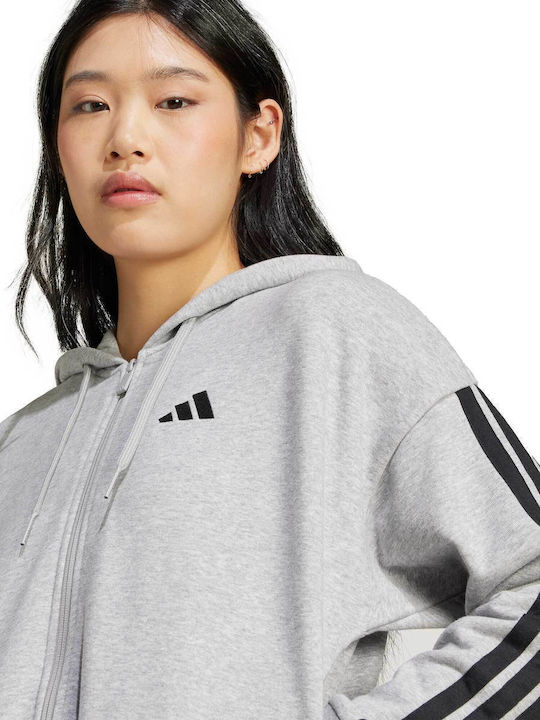 Essentials 3-Stripes French Terry Women's Sweatshirt Jacket Hooded Grey