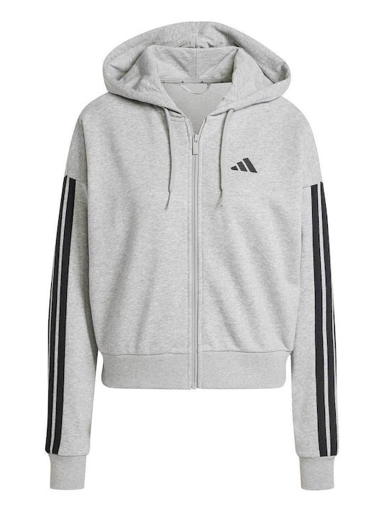 Essentials 3-Stripes French Terry Women's Sweatshirt Jacket Hooded Grey