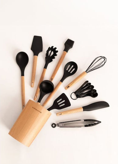 Create Сет Кухненски инструменти от силикон с поставка Черен Kitchenware Studio