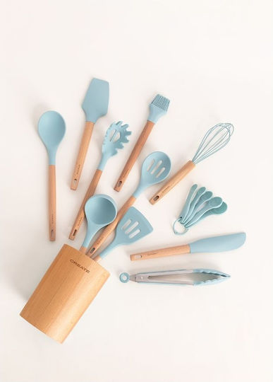 Create Silicone Cooking Utensil Set with Base Blue Kitchenware Studio