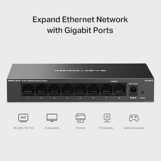 Mercusys MS108GS v1 Negestionat L2 Switch cu 8 Porturi Gigabit (1Gbps) Ethernet