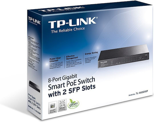 TP-LINK TL-SG2210P v1 Managed L2 PoE Switch with 8 Ethernet Ports and 2 SFP Ports