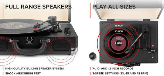 Audizio RP114BK 102.041 Βαλιτσάκι Πικάπ με Προενίσχυση και Ενσωματωμένα Ηχεία Μαύρο