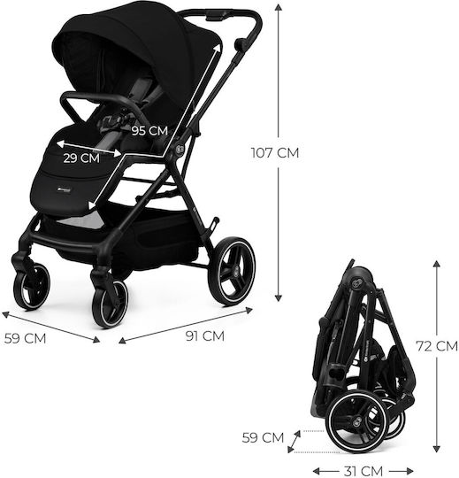 Kinderkraft Yoxi Sport Reglabil Cărucior pentru Bebeluși Potrivit pentru Nou-născut Negru 10.9kg