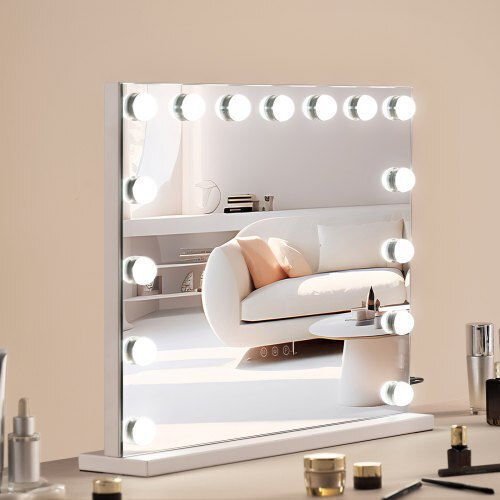 Vevor Като Огледало за Стена с Бял Дърво Рамка & LED Осветление 46x57.9см 1бр