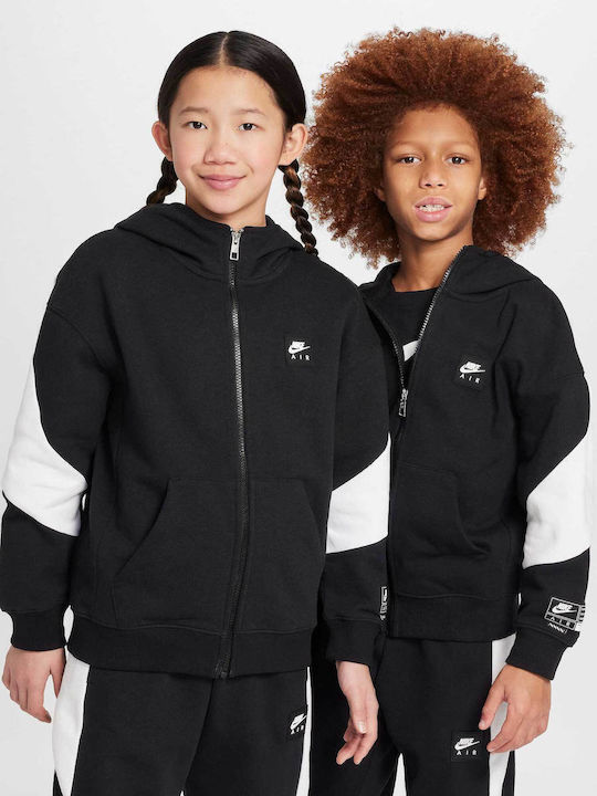 Fleece Kinder-Sweatshirt Strickjacke mit Kapuze Schwarz AIR