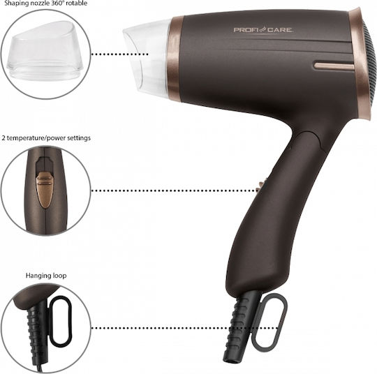 ProfiCare PC-HT3009 Brown Travel Hair Dryer 1400W 229-0009