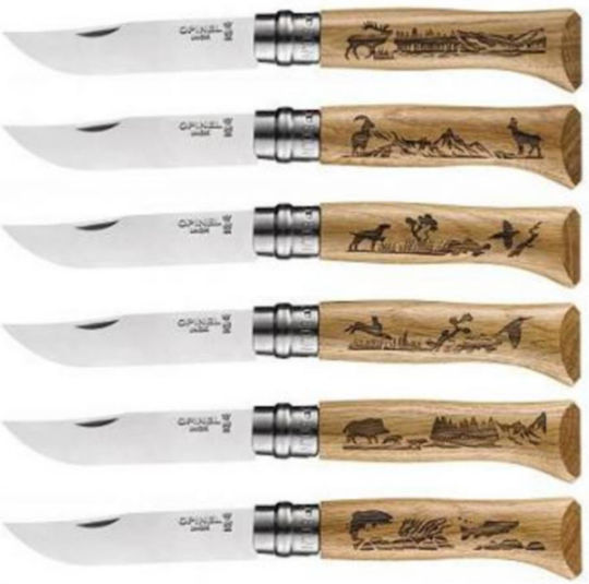 Opinel No.8 Animalia Дървена Касетa Джобно ножче Кафяв в Калъф Комплект 6бр