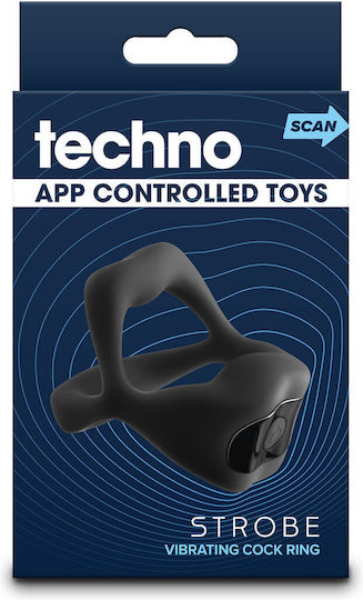 Ns Novelties Techno Strobe Vibrating Cockring Δονούμενο Δαχτυλίδι Πέους Μαύρο