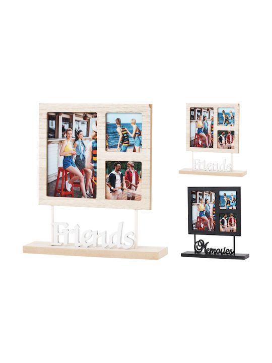 Home&Styling Collection Πολυκορνίζα 3 Θέσεων Ξύλινη με Μαύρο Πλαίσιο