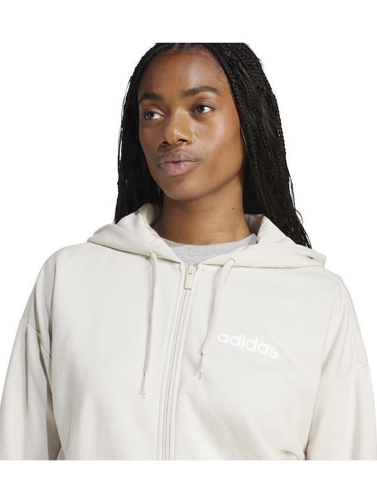 French Terry Damen Sweatshirtjacke Kapuzen Ecru