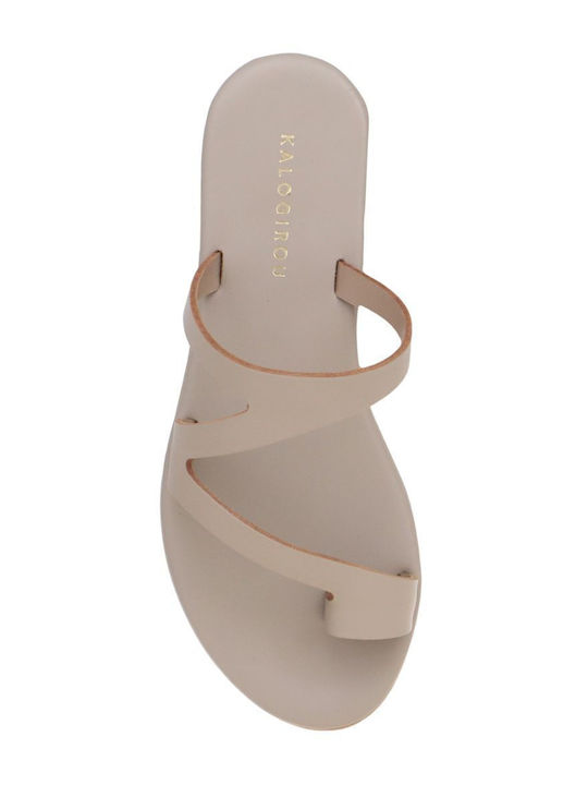 Leder Flache Sandalen für Damen in Braun Farbe