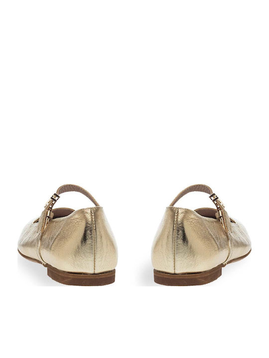 Leder Damen Ballerinas Spitz zulaufend mit Riemen Gold